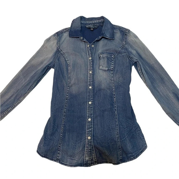 GUESS Denim Button Down Shirt Size XS - Picture 2 of 6